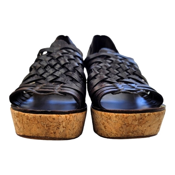 Tory Burch Lottie Woven Leather Huarache‎ Cork Wedge Sandals - Picture 5 of 11